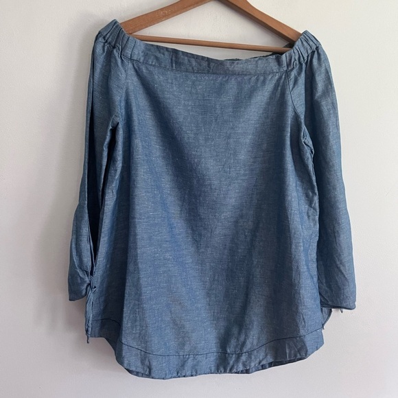 Free People Linen cotton Blend Off shoulder Chambray Top - Picture 2 of 7